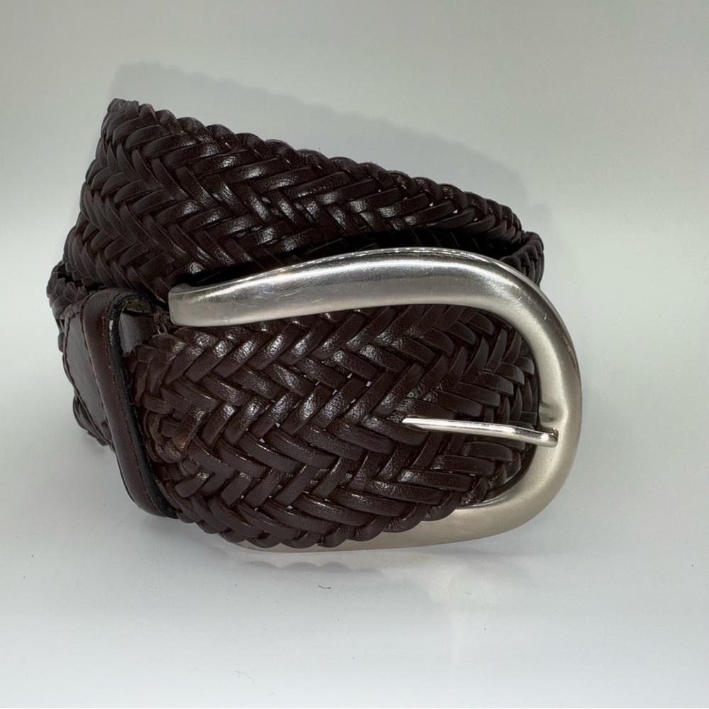 Women’s Wide Brown Braided Genuine Leather Belt Sz M/L EUC Unbranded